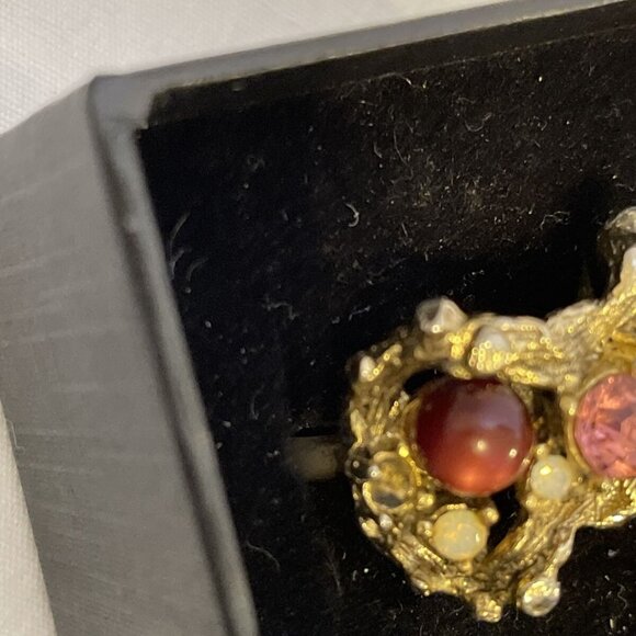 Adjustible Ring with Pink and Rainbow Crystals and Maroon Stones Novelty - Picture 5 of 8